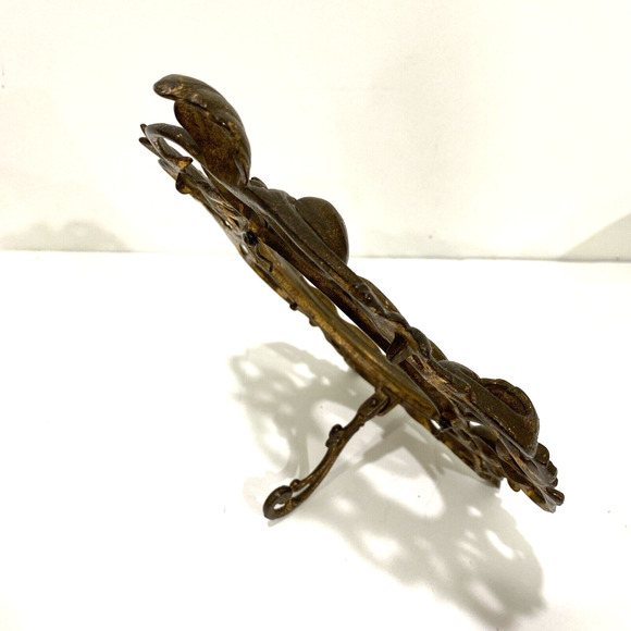 Vintage Cast Metal Frame Ornate Portrait Photo Holder Gold Victorian Oval FLAW - Picture 7 of 12